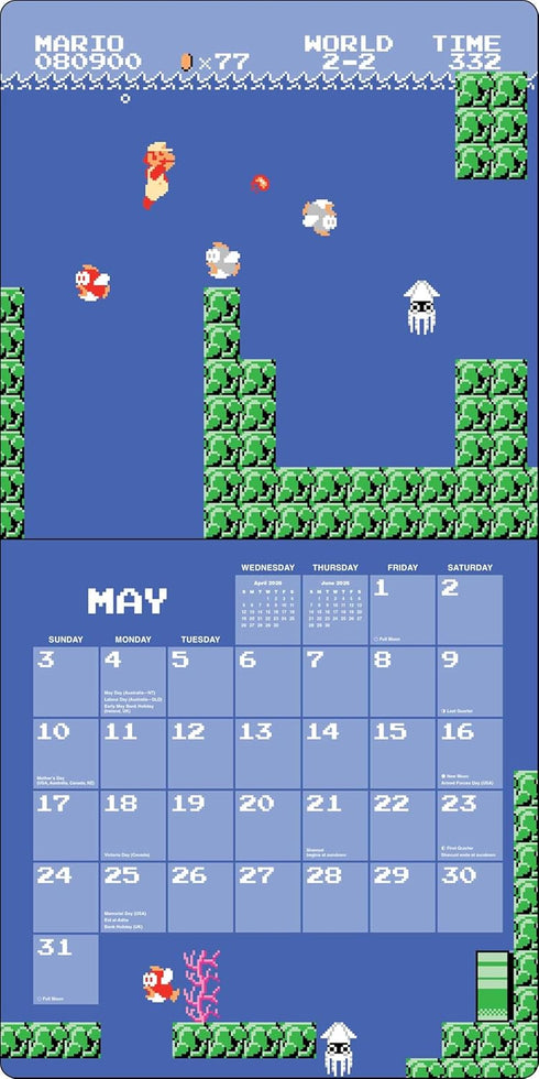 SUPER MARIO BROS. 8-BIT RETRO 2026 WALL CALENDAR